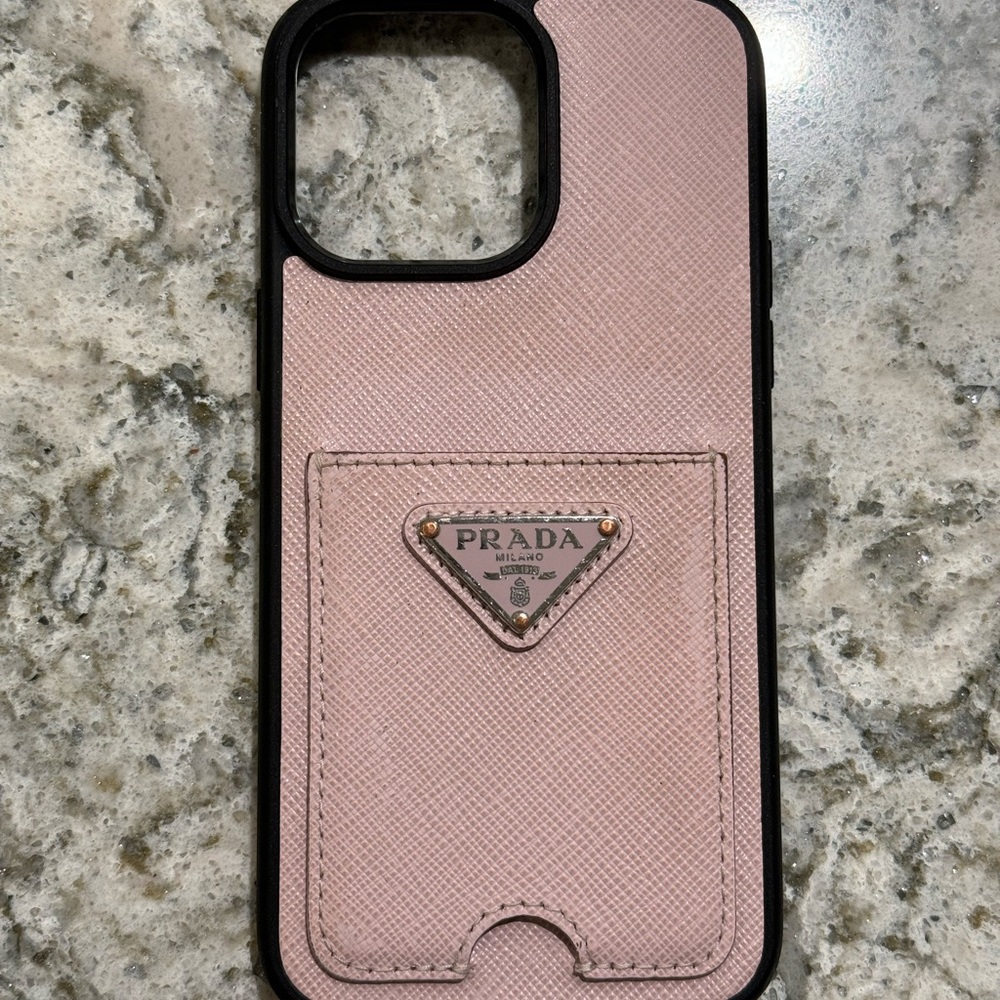 Pink Prada Saffiano Leather Cover for iPhone 14 Pro Max